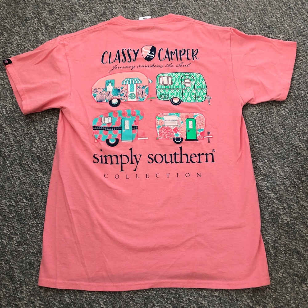 Simply Southern Classy Camper pink tee t shirt M